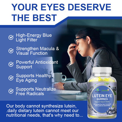 Etiqueta privada Luteína para ojos goma de azúcar sin azúcar 60pcs para ojos brillantes Vida útil 24 meses