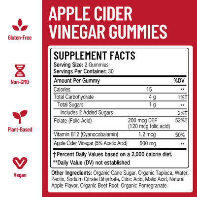 Obtenga su dosis diaria de 3g*60 de vinagre de sidra de manzana hemostípico dulces gomosos para el bienestar